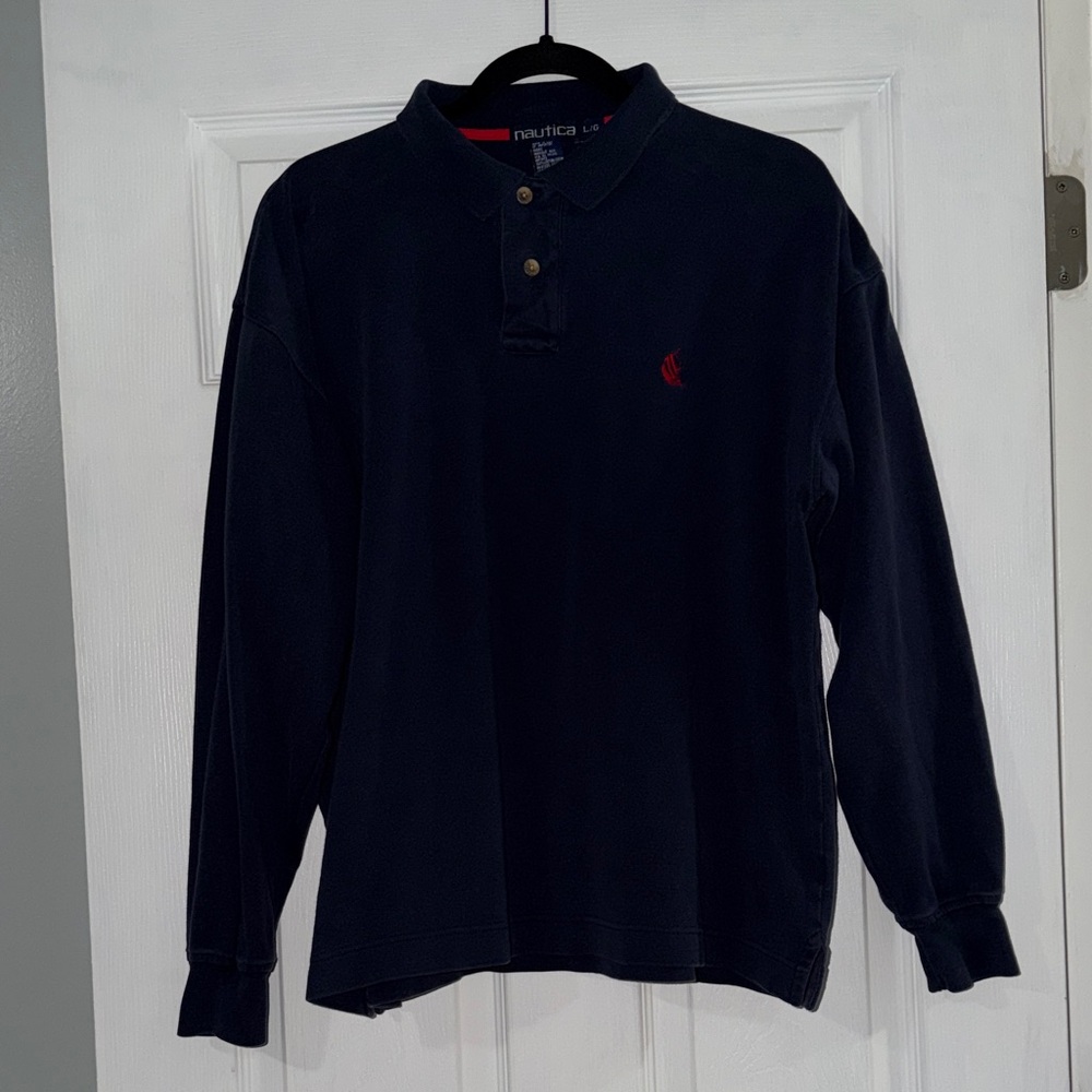 Nautica Navy Long-Sleeve Polo with Red Logo